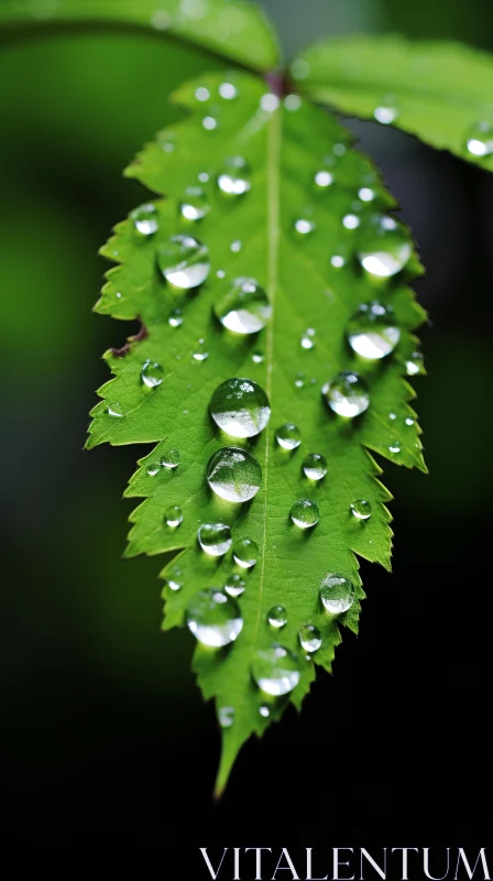 AI ART Enchanting Nature Imagery: Green Leaf with Water Droplets