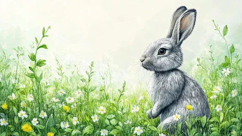 Graceful Rabbit Among Flowers