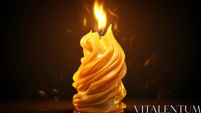 Golden Flame Candle on Dark Background 3D Art AI Image
