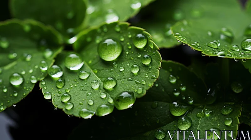 Nature's Mystery: Dark Green Leaves with Raindrops AI Image