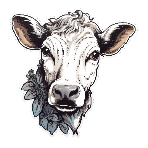 Serene Cow Illustration with Floral Wreath POD Design