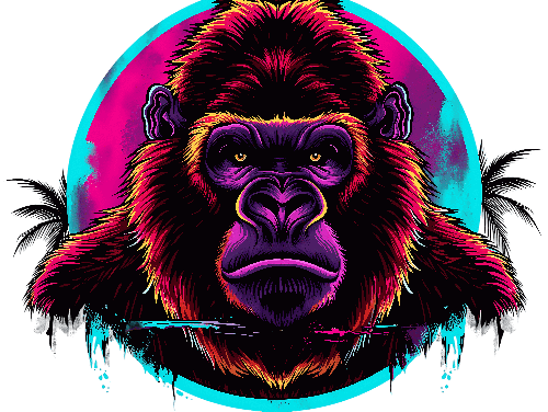 Stylized Gorilla T-Shirt Art with Retro Colors