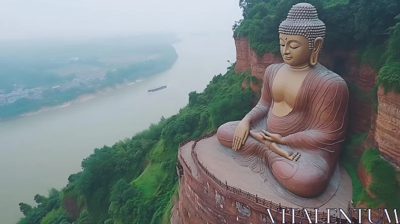 AI ART Giant Buddha Statue on Cliffside