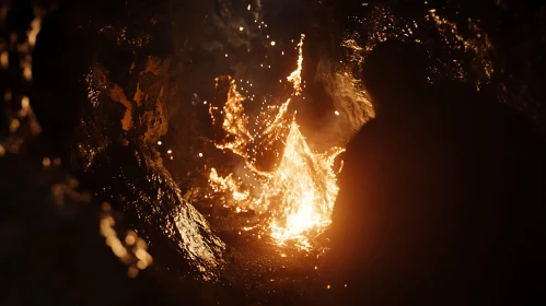 Fiery Cave with Silhouetted Figure