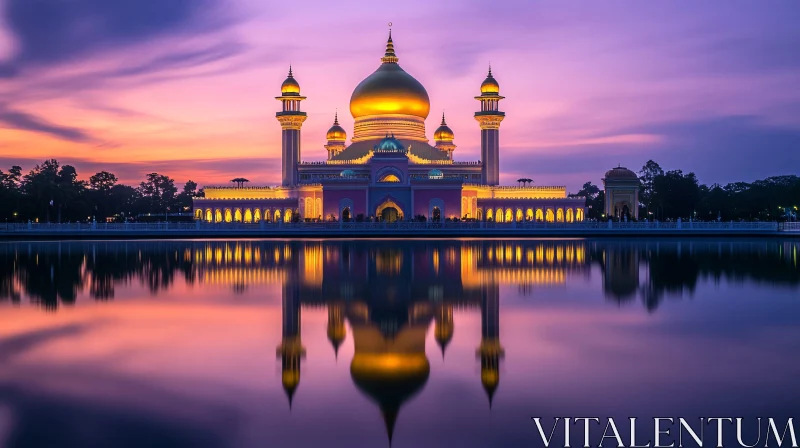 Golden Mosque Reflection Under Dusk AI Image