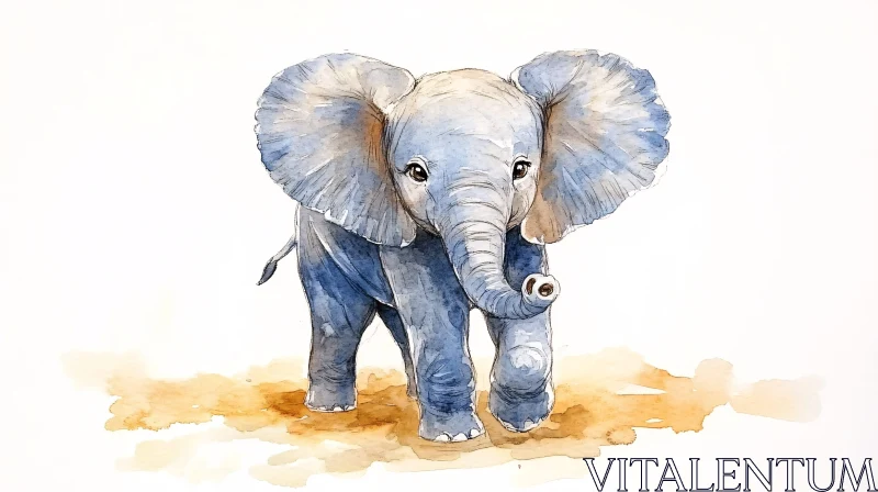 Gentle Gray Elephant Illustration AI Image