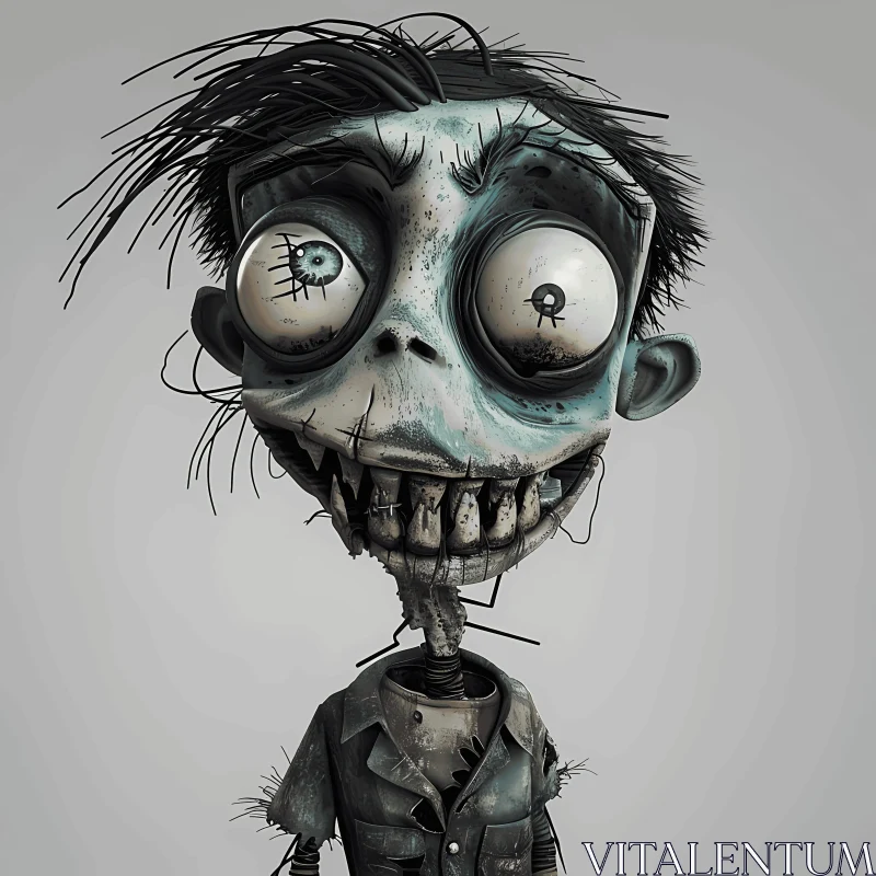 3D Rendered Cartoon Zombie with Green Skin and Black Hair AI Image