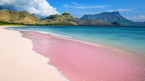 Gorgeous Pink Sand Beach with Mountain Backdrop