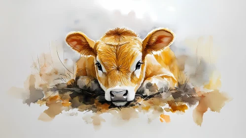 Calf in Watercolor Art