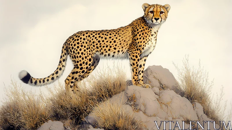 Cheetah Posing in Savanna Landscape AI Image