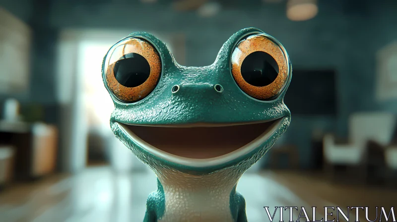 Cartoon Frog in Indoor Setting AI Image