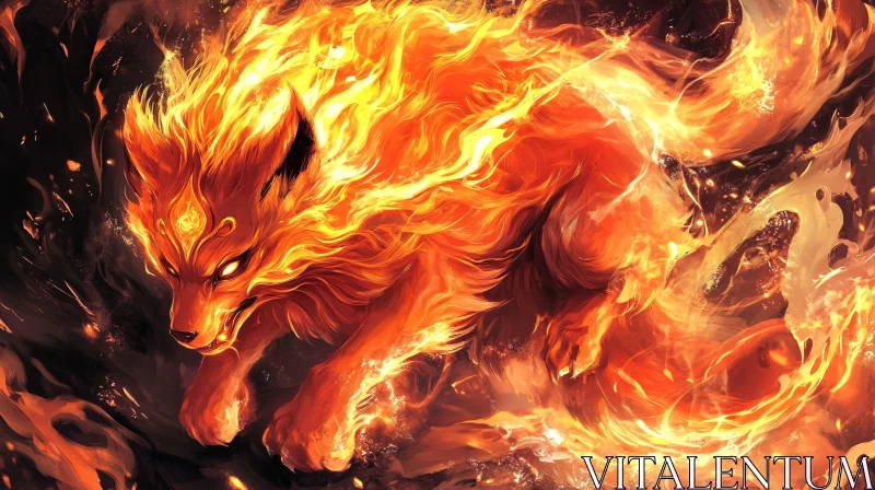 AI ART Mystical Flaming Beast Illustration