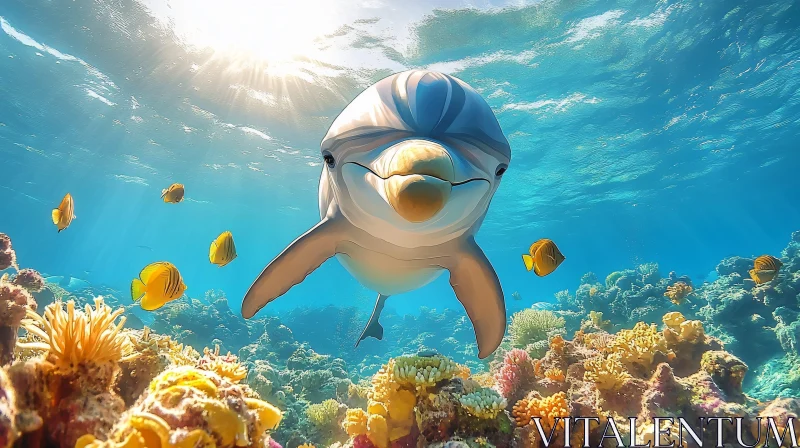 Joyful Marine Life Scene with Dolphin AI Image