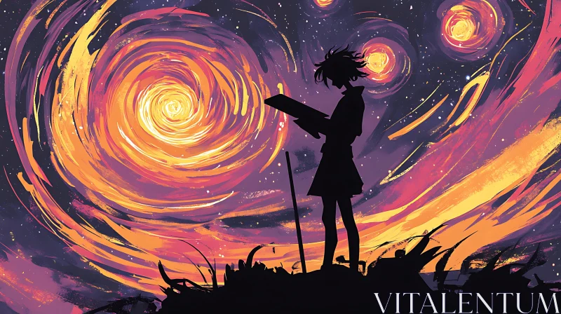 AI ART Cosmic Reader Silhouette Art