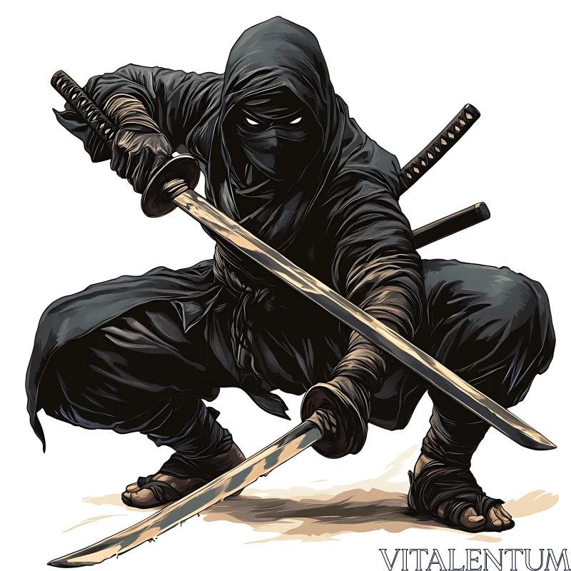 AI ART Stealthy Ninja with Katana Blades