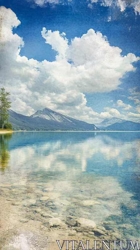 AI ART Peaceful Lake with Scenic Mountain Reflection