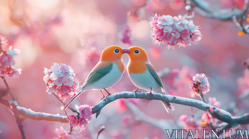 Romantic Birds Springtime Scene AI Image