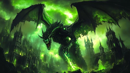 Mystical Dragon Over Castle