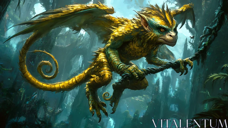 AI ART Winged Dragon Perched on Branch