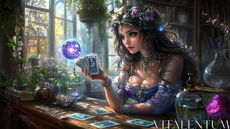 AI ART Mystical Woman Reading Tarot Cards