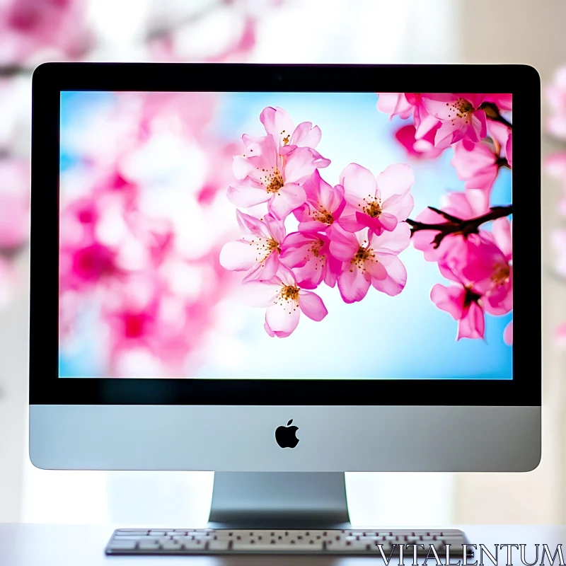 Beautiful Cherry Blossoms on Screen AI Image