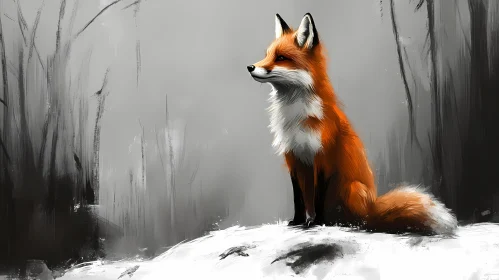 Fox in Snowy Forest Scene