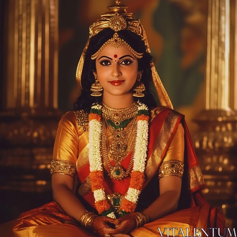 Portrait of Woman with Golden Jewelry AI Image