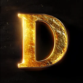 Luminous Gold Letter 'D' with Textured Surface