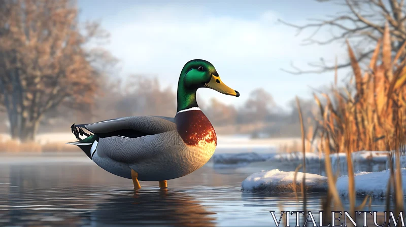 AI ART Mallard Duck in Snowy Landscape