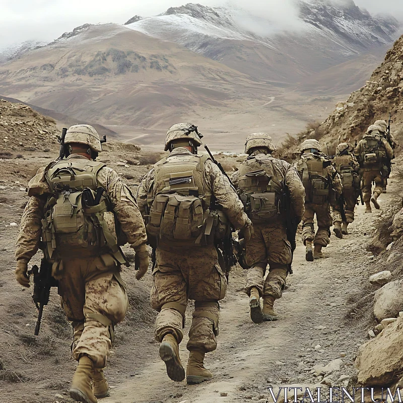 Military Troops on Mountain Trail AI Image