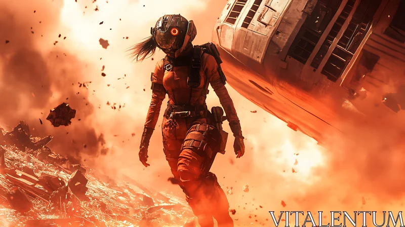 AI ART Fiery Aftermath: Astronaut's Stand
