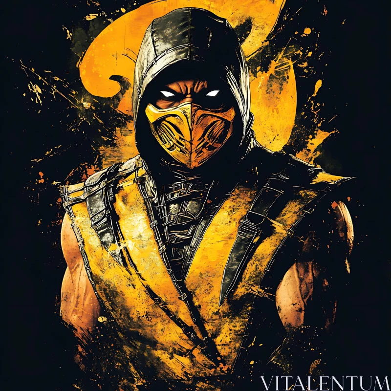 AI ART Masked Warrior in Yellow and Black