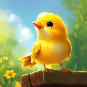 Sunny Bird on Wooden Post