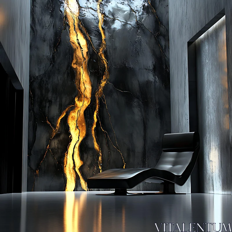 Luxury Interior Design with Striking Black and Gold Marble AI Image