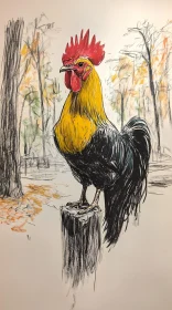 Vibrant Rooster in Fall Landscape