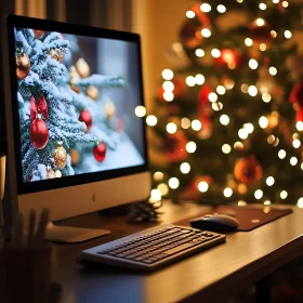 Holiday Office With Decorated Tree