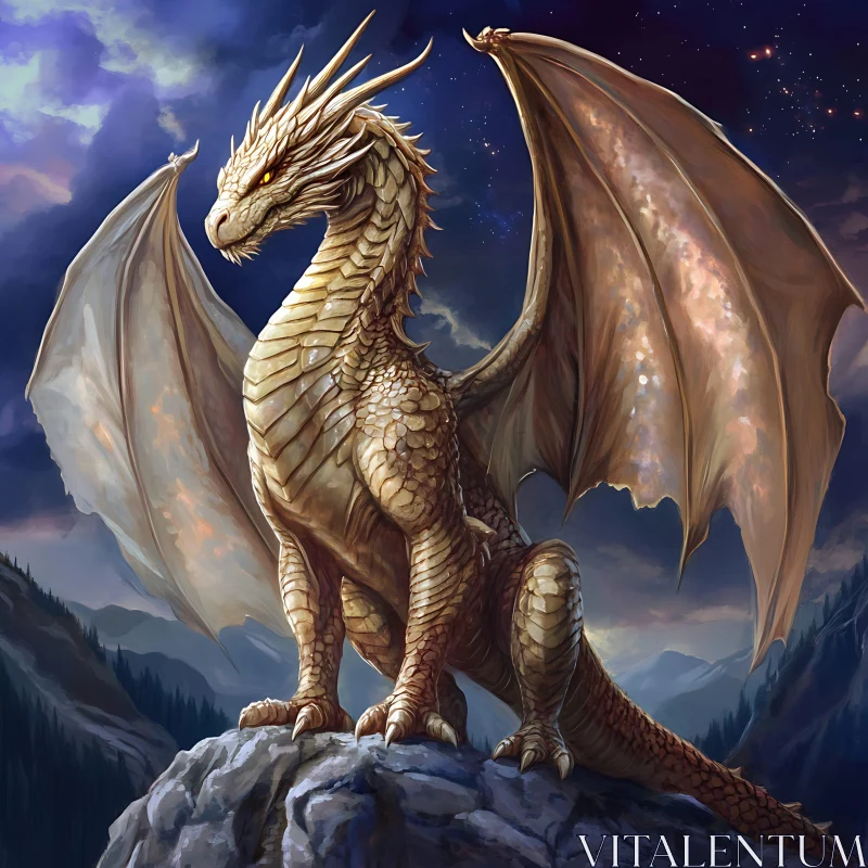 AI ART Dragon Perched on Rocky Outcrop