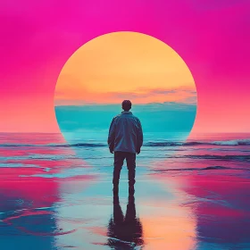 Man Watching Sunset on the Beach
