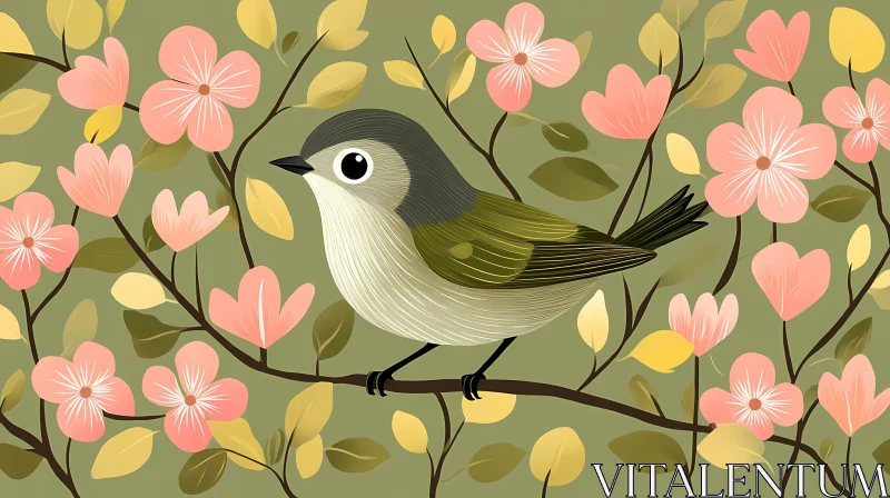 Pastel Bird in Floral Surrounding AI Image