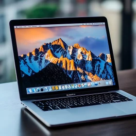 Stylish Laptop with Mountain Background