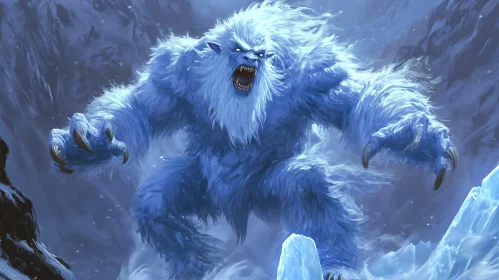 Angry Yeti in Snowy Mountains