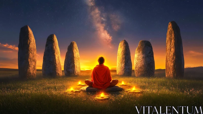 AI ART Stone Circle Meditation at Night