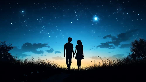 Silhouette of Lovers Stargazing Together