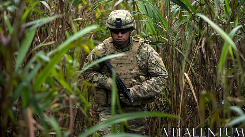 Soldier Portrait in Camouflage Uniform AI Image