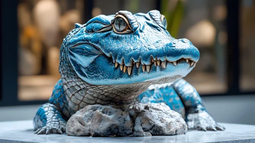 Crocodile Art in Blue Tones