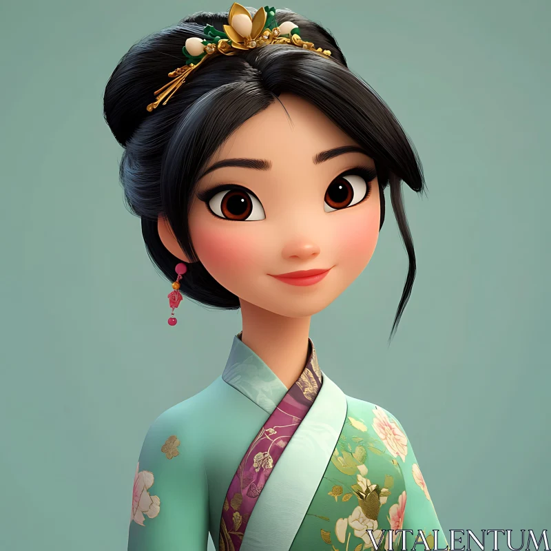 Charming Woman in Traditional Dress Artwork AI Image