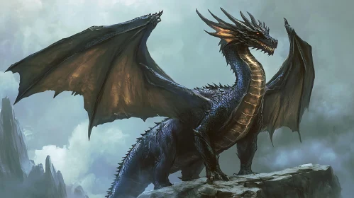 Dragon on Peak: Mythical Beast Artwork