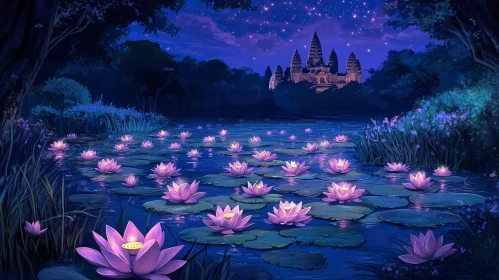 Lotus Flowers at Night Temple