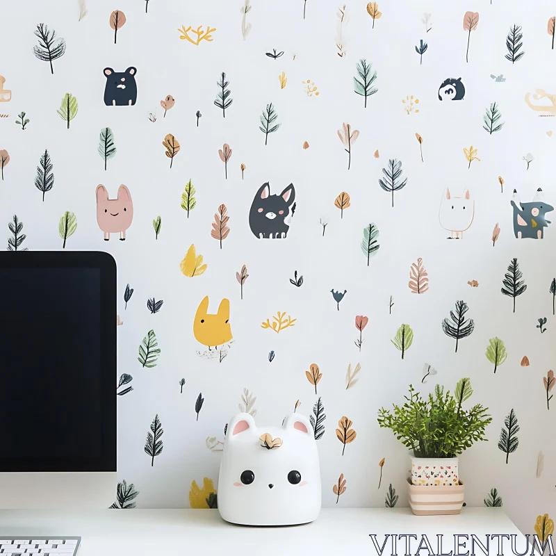 Cute Cartoon Animal Wallpaper for Room Decor AI Image