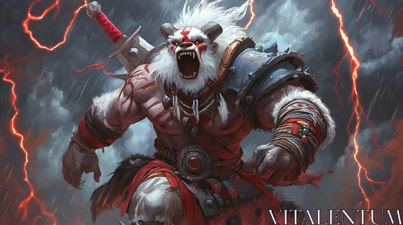 AI ART Monster Warrior Roaring in the Storm